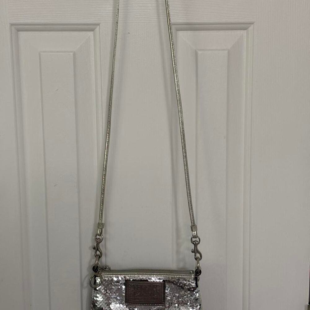 Coach silver sequin crossbody bag
